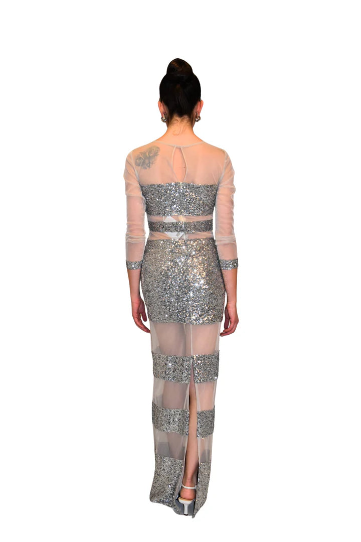 Abito lungo payettes e tulle trasparente ATELIER LEGORA