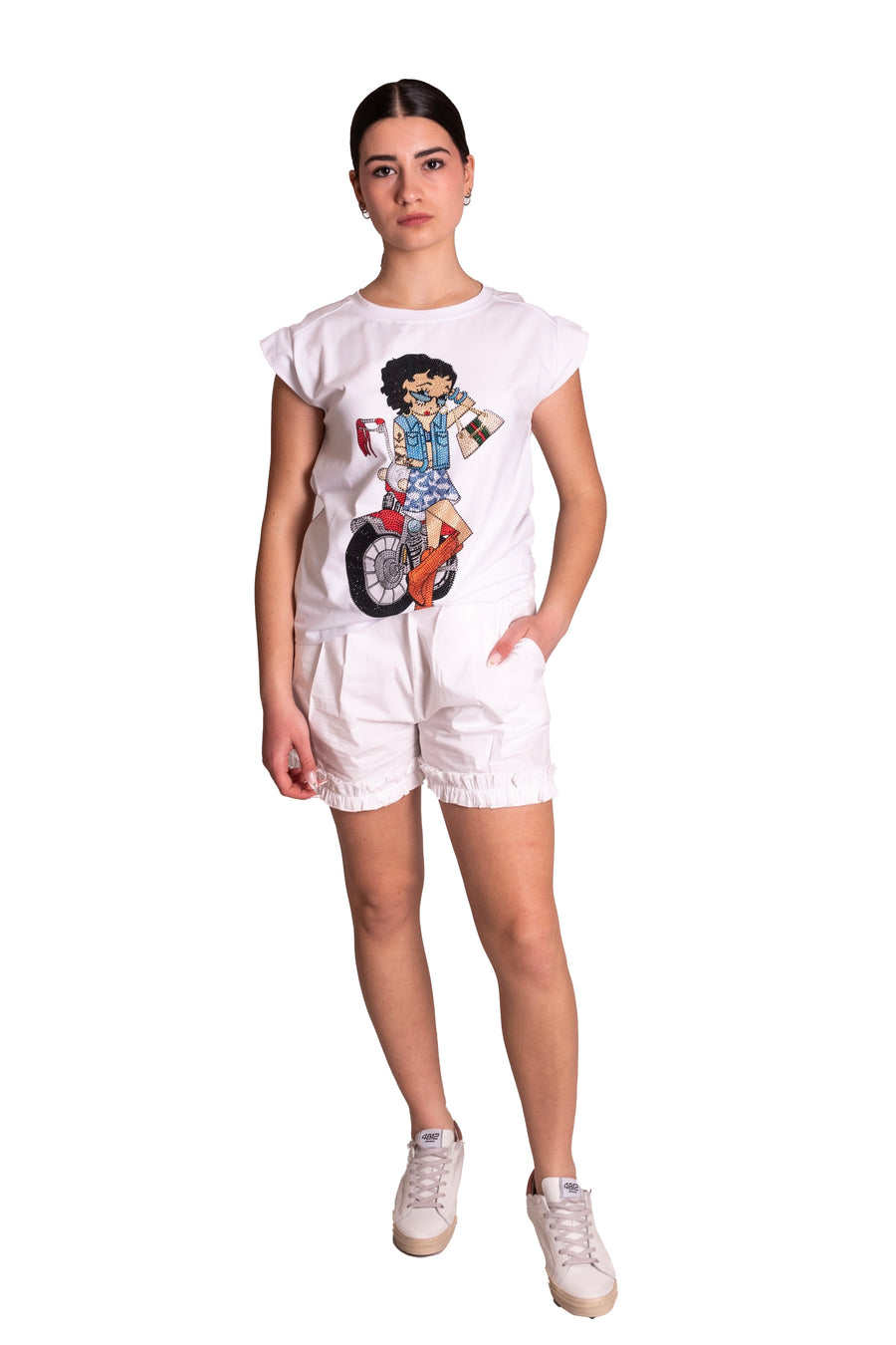 T-shirt di cotone stampa Betty Boop con applicazioni Z.O.E.