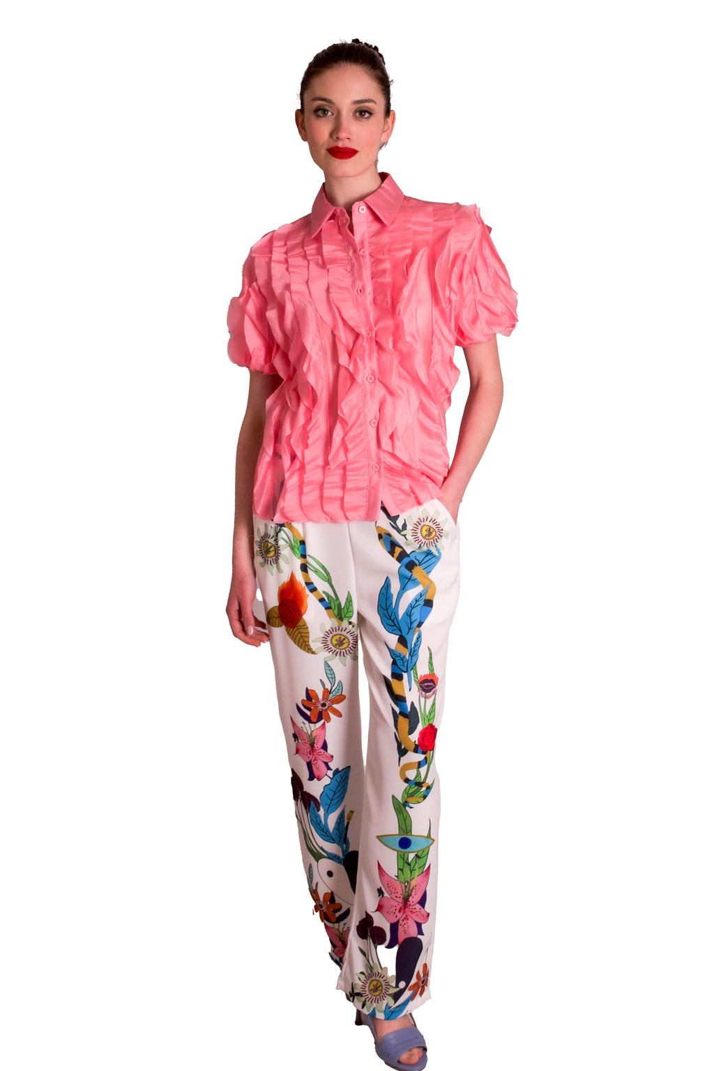 Pantaloni in viscosa con ramage floreale PAPERLACE