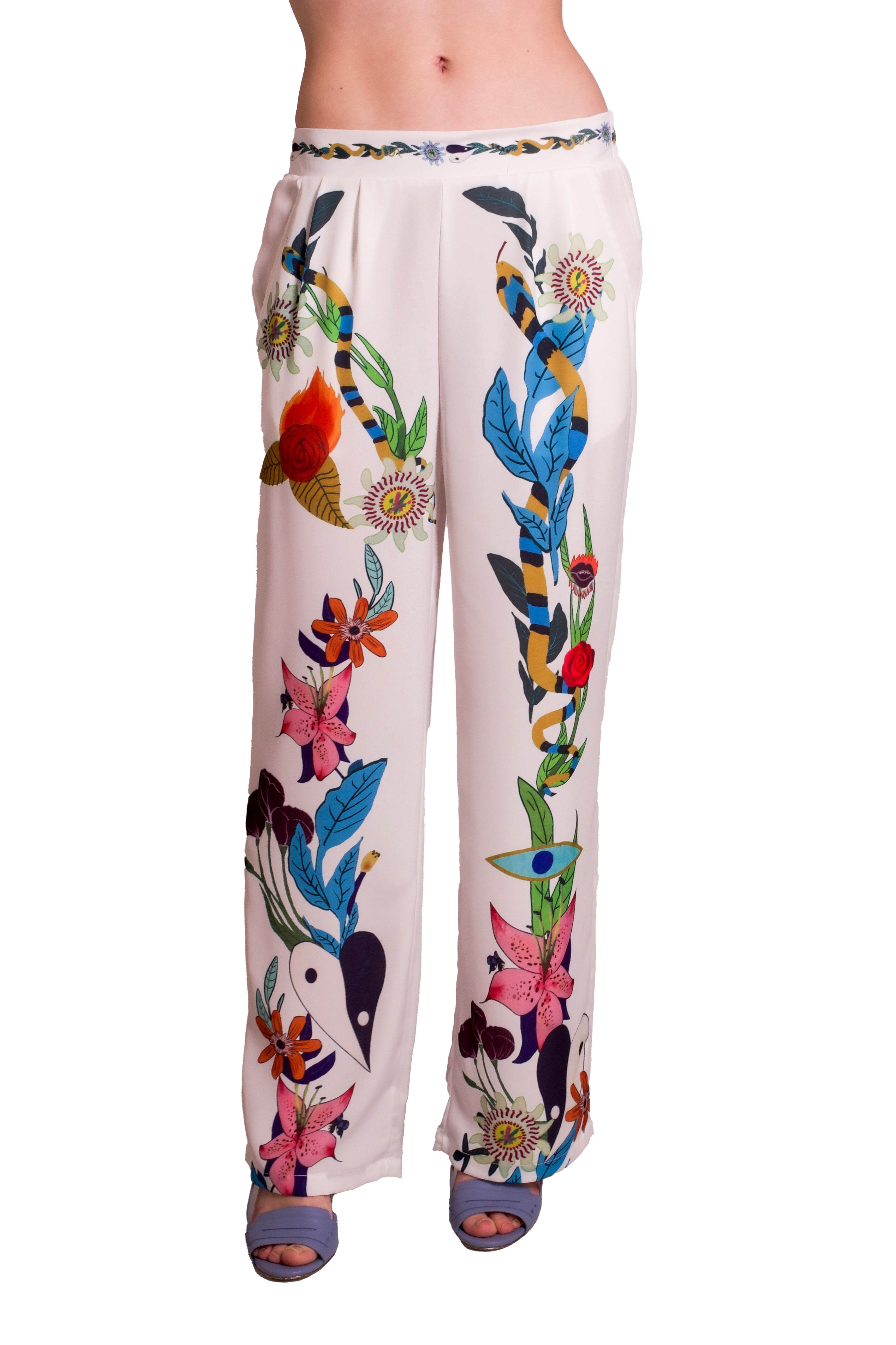 Pantaloni in viscosa con ramage floreale PAPERLACE