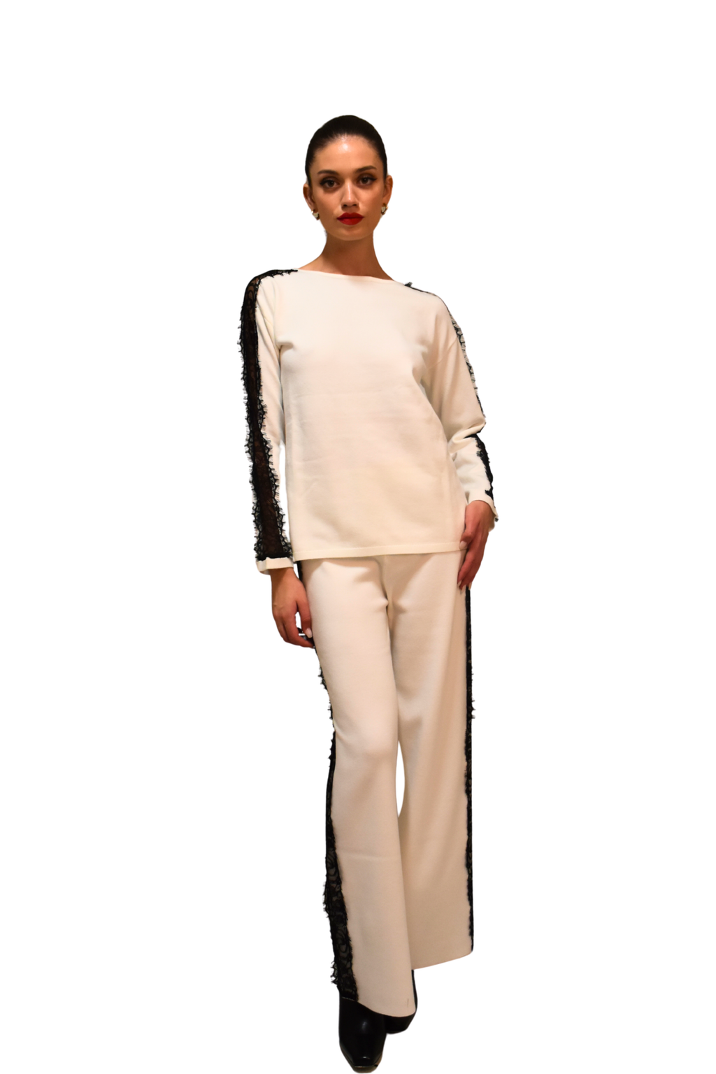 Pantaloni palazzo in maglia con banda pizzo LAFTY LIE