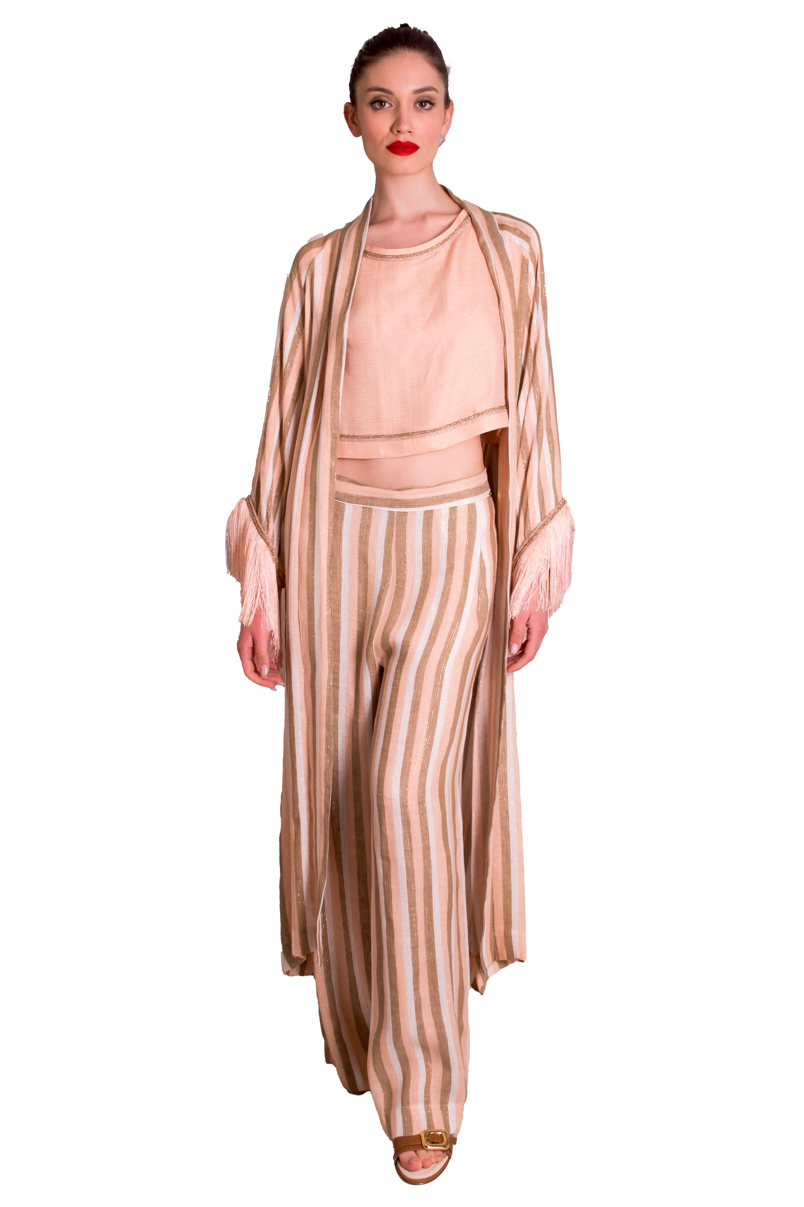 Kimono lungo a righe in misto lino PHO