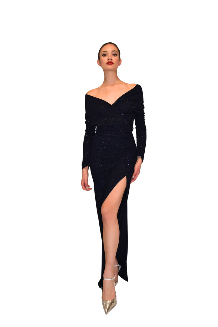 Abito lungo drappeggiato in tessuto metallizzato ATELIER LEGORA