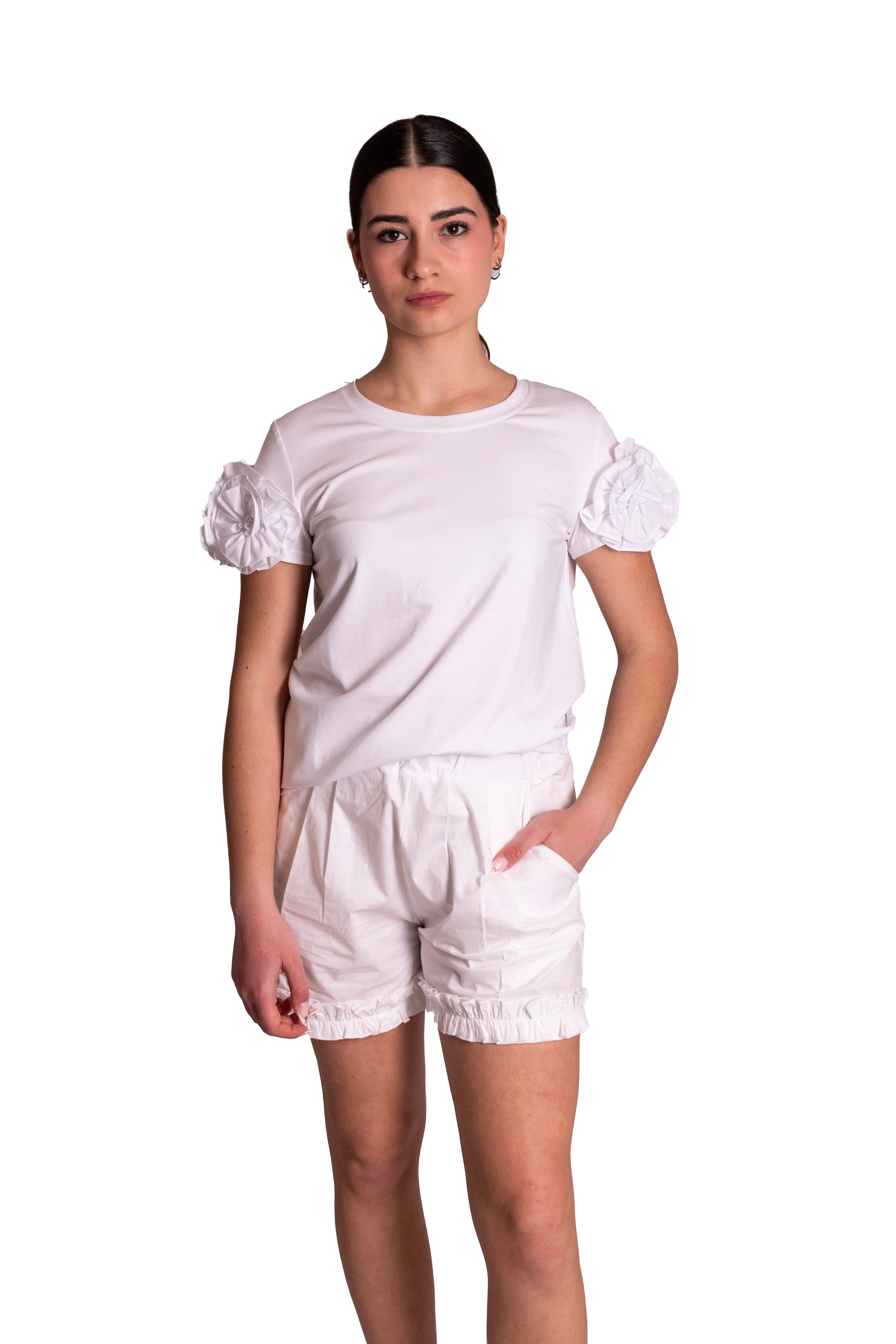 Shorts in cotone con mini rouches GINA GORGEOUS