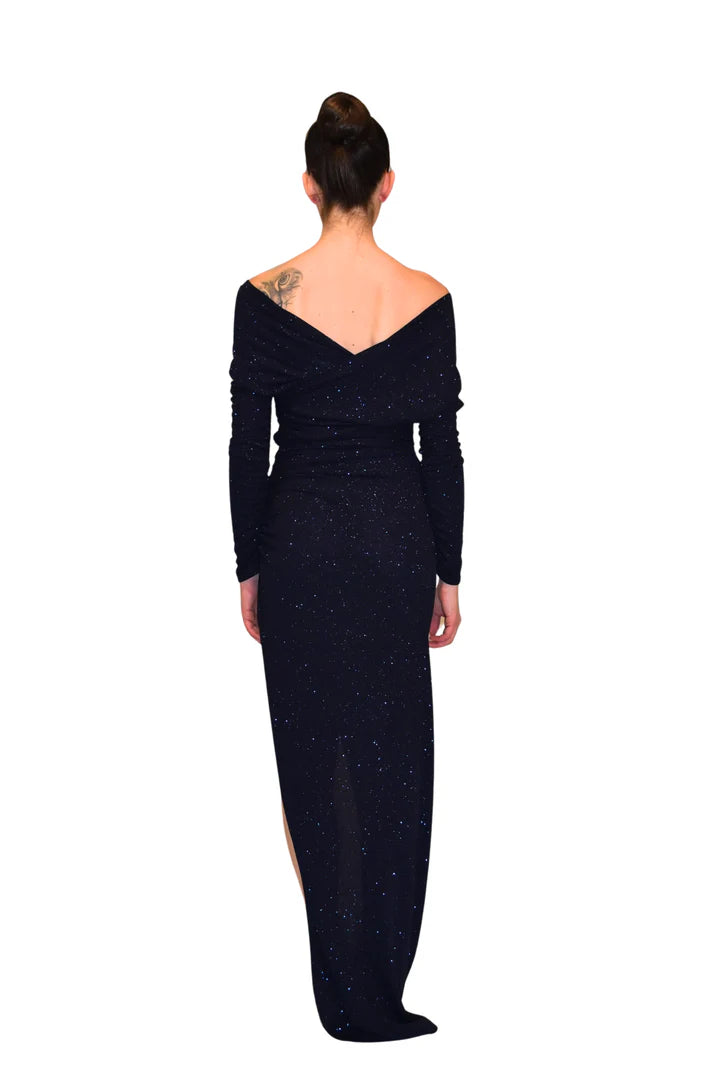 Abito lungo drappeggiato in tessuto metallizzato ATELIER LEGORA