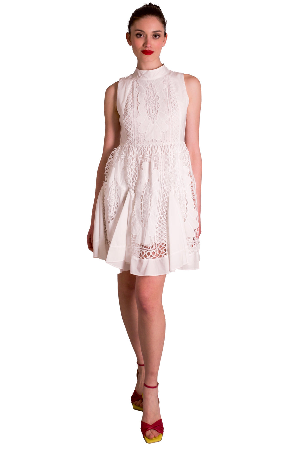 Abito svasato in cotone e pizzo macramè PAPERLACE