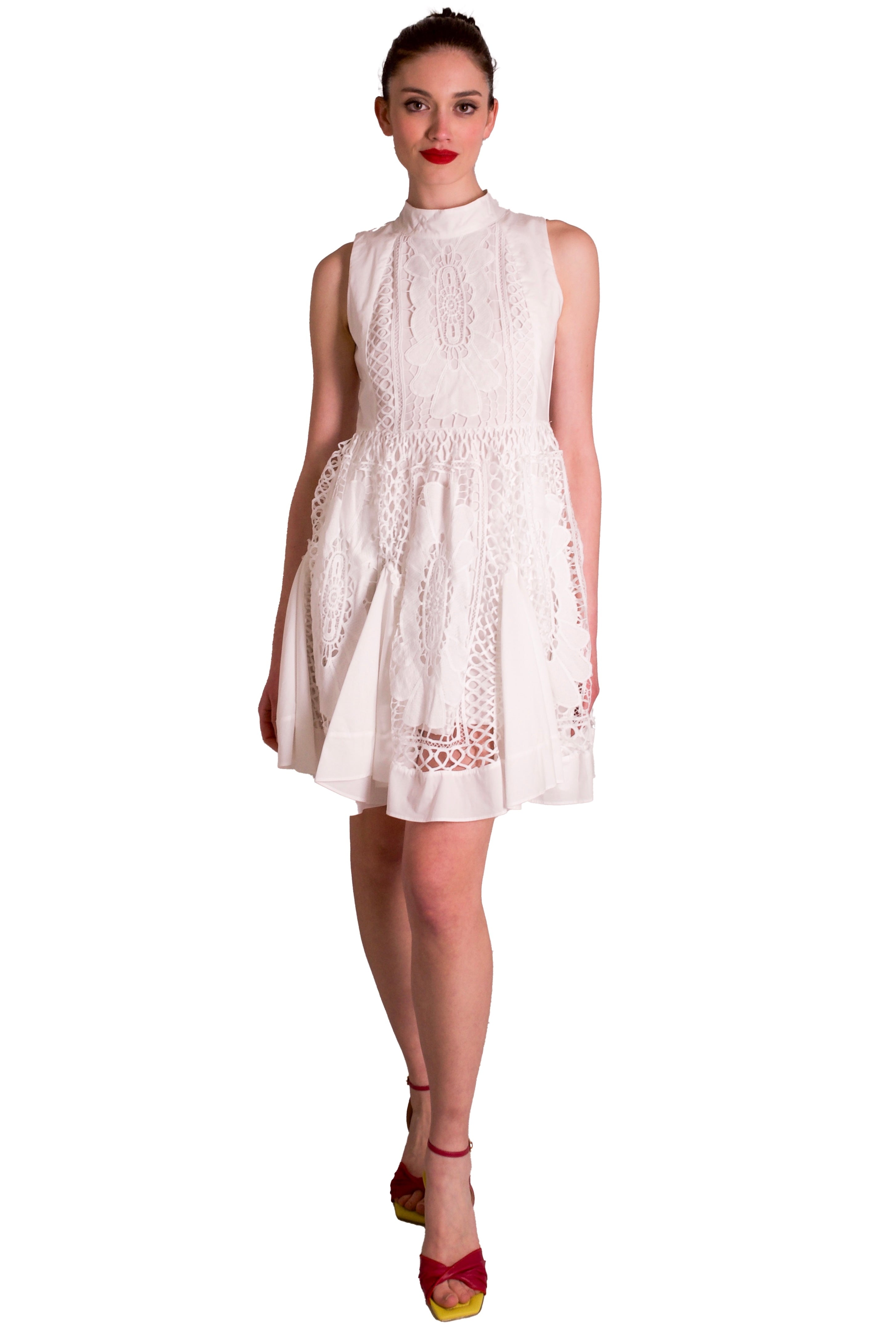 Abito svasato in cotone e pizzo macramè PAPERLACE