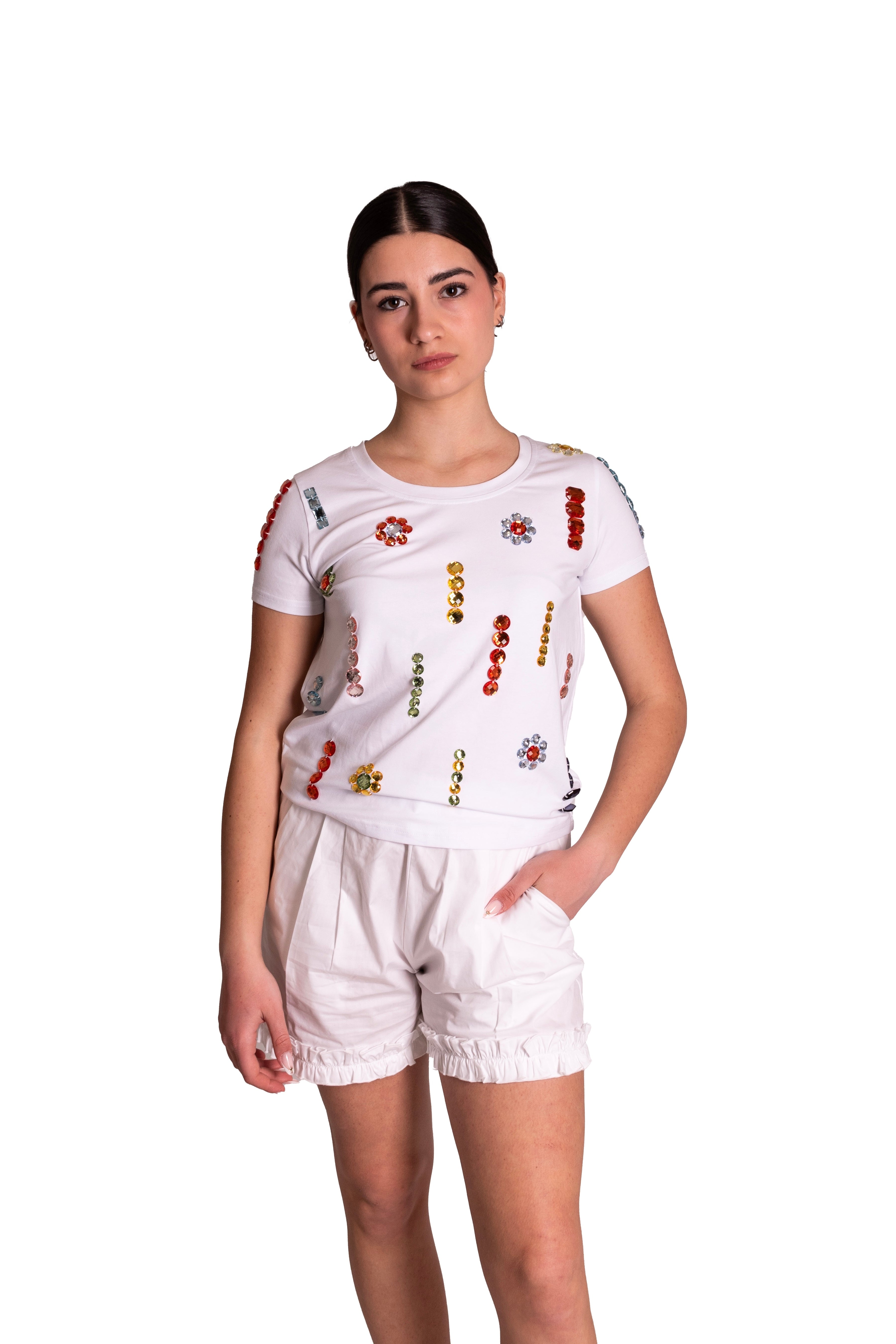 T-shirt di cotone con pietre multicolor Z.O.E.