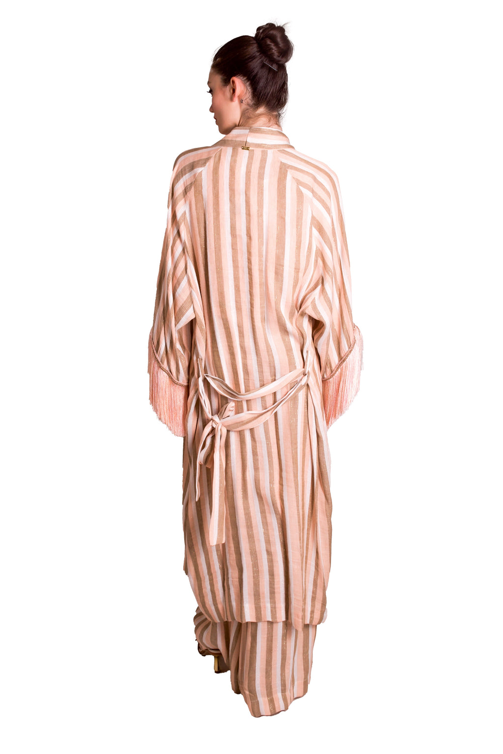 Kimono lungo a righe in misto lino PHO