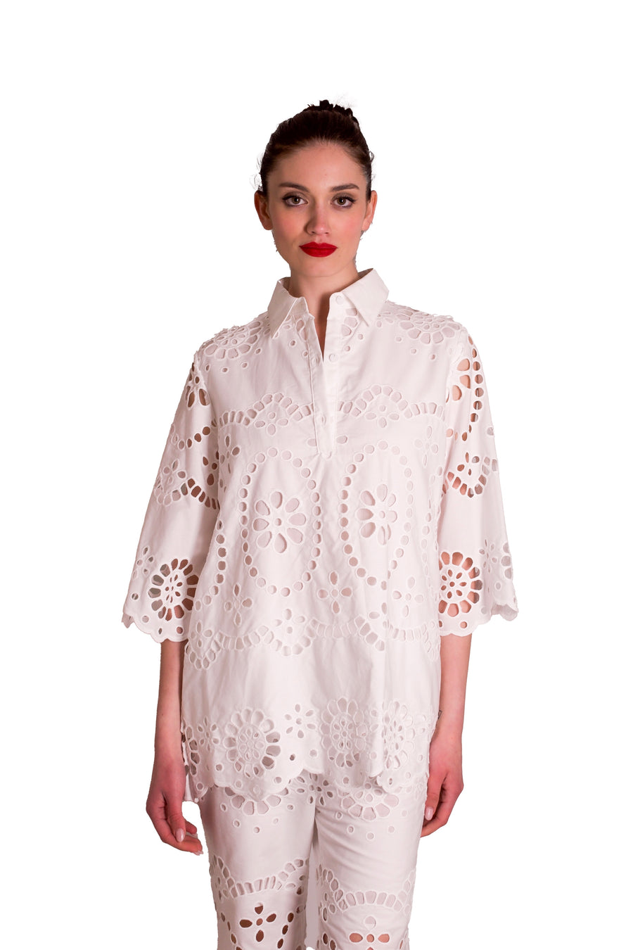 Camicia di cotone con ricami traforati PAPERLACE