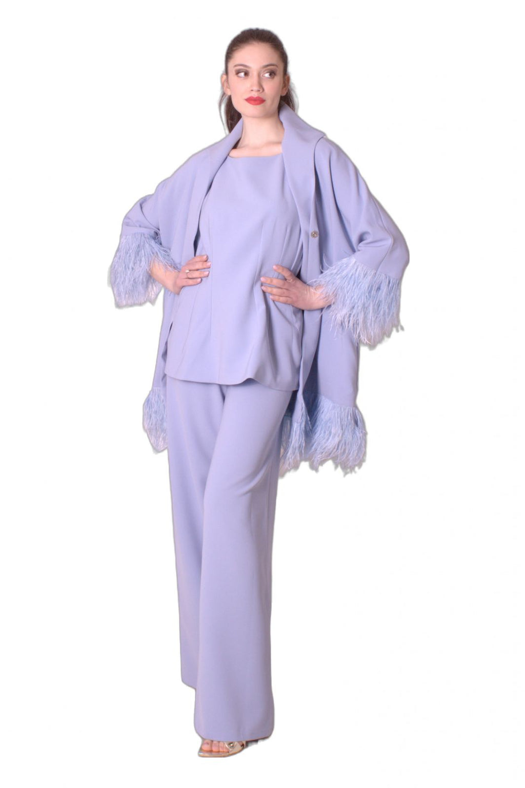 Giacca lunga in cady con piume FELY CAMPO