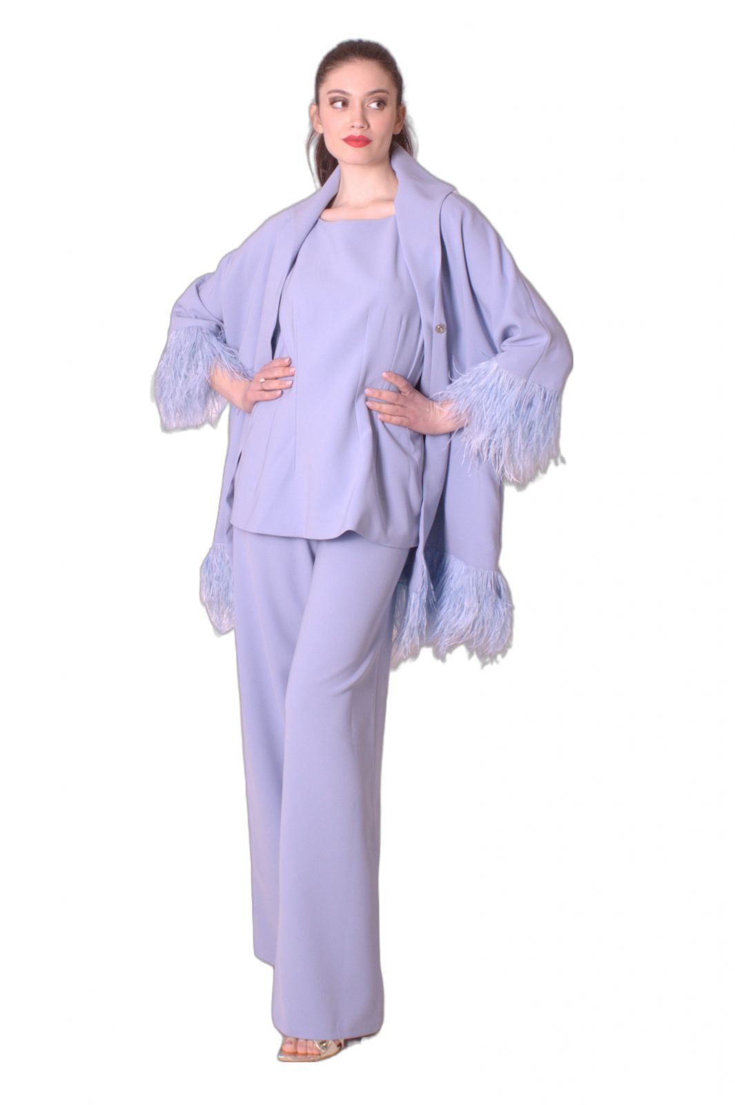 Giacca lunga in cady con piume FELY CAMPO