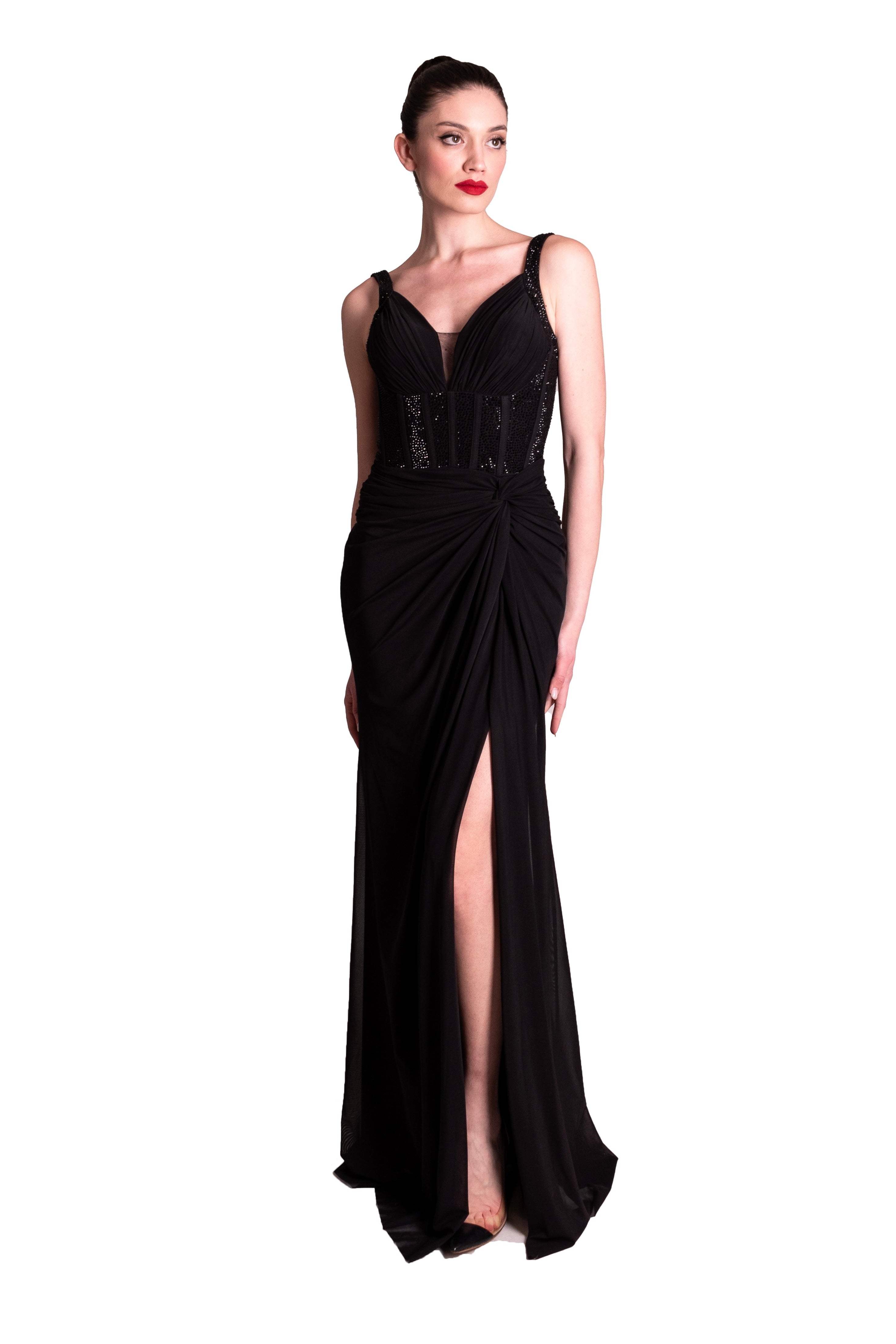 Abito Lungo steccato con drappeggi e punti luce META 4