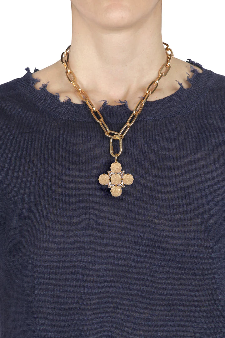 Ciondolo croce Fiore Sparkle cipria e oro ALEVA' BIJOUX