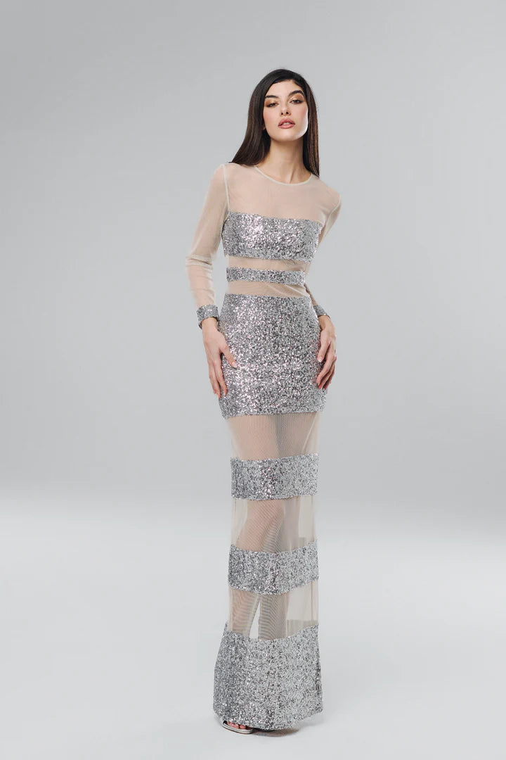 Abito lungo payettes e tulle trasparente ATELIER LEGORA