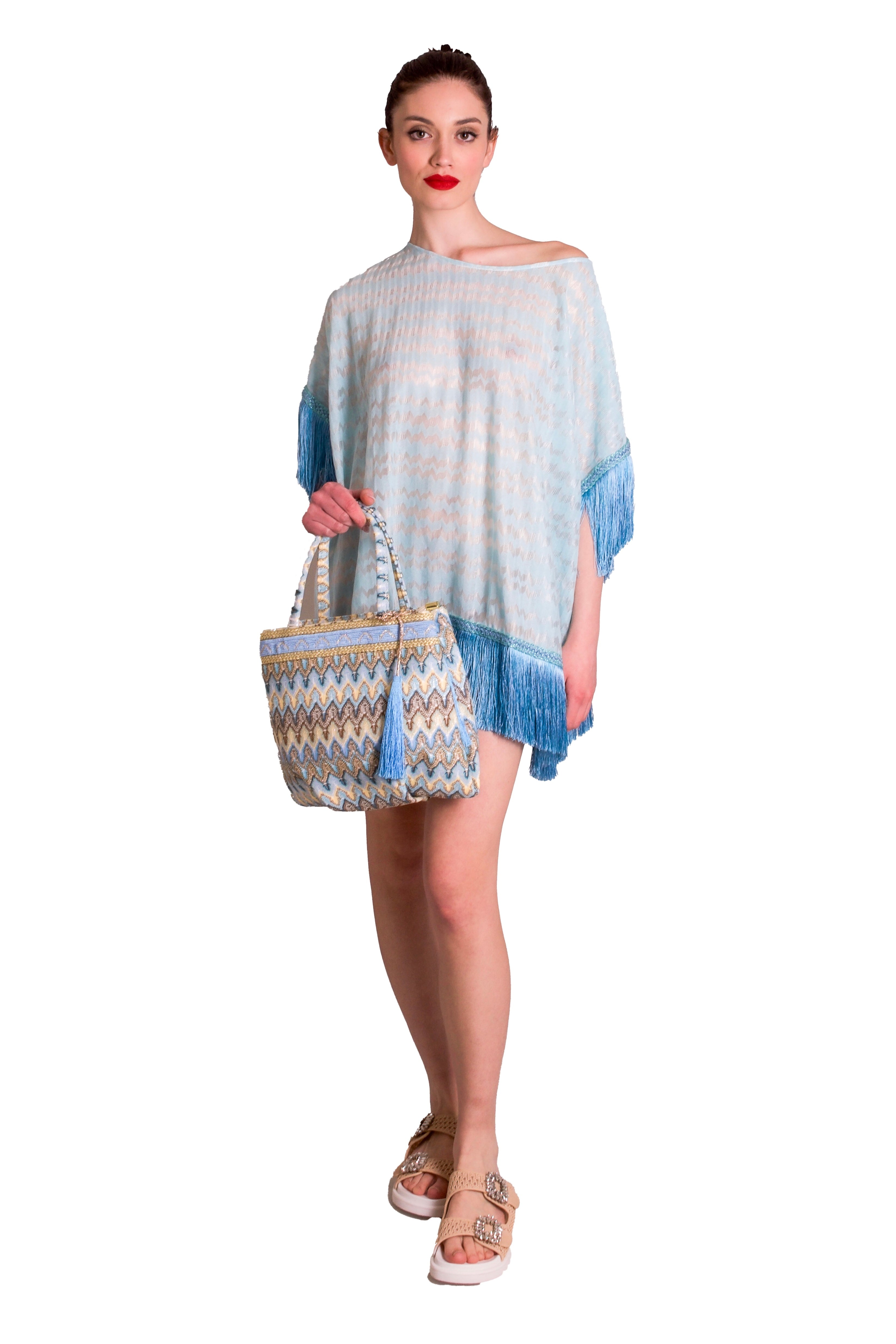 Caftano corto in filo con frange PHO