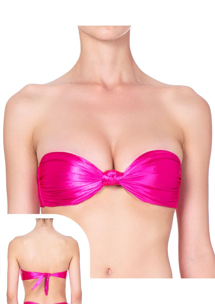 Costume bikini a fascia in lycra lucida fuxia F**K