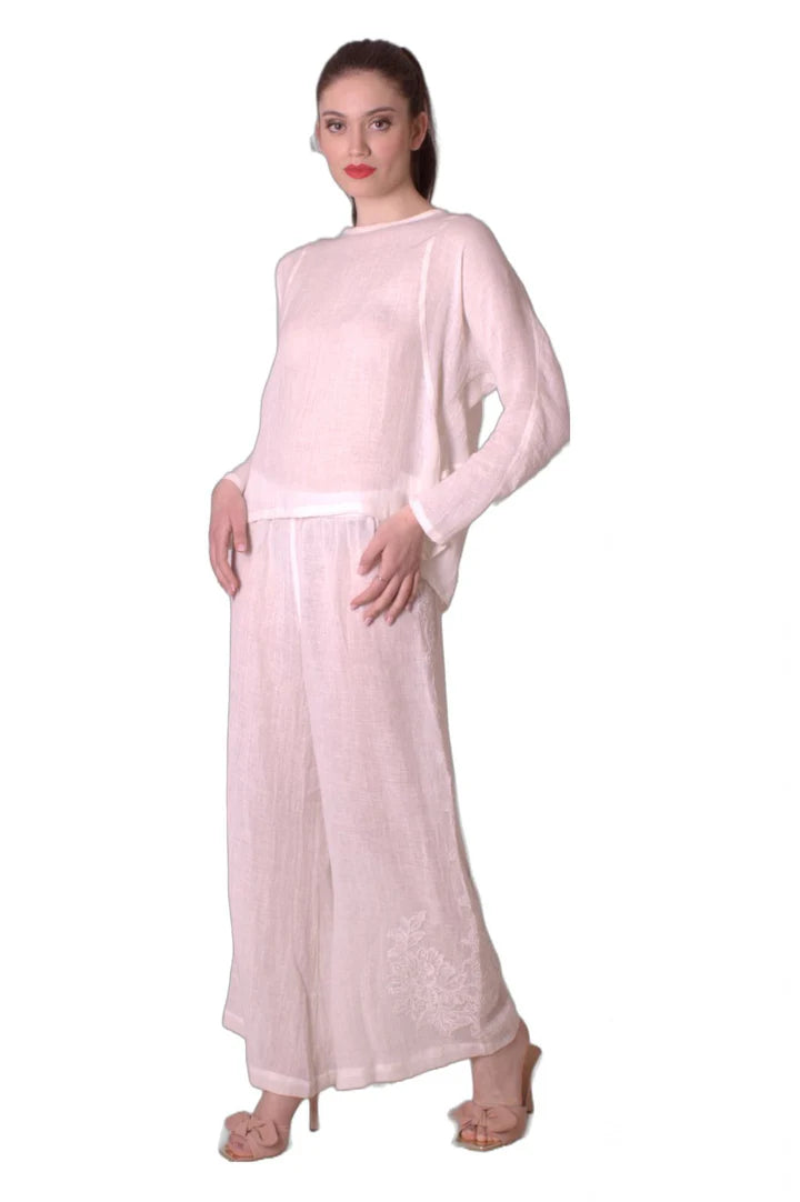 Blusa Di Lino Con Apertura E Ricamo Sul Retro MAURIZIO