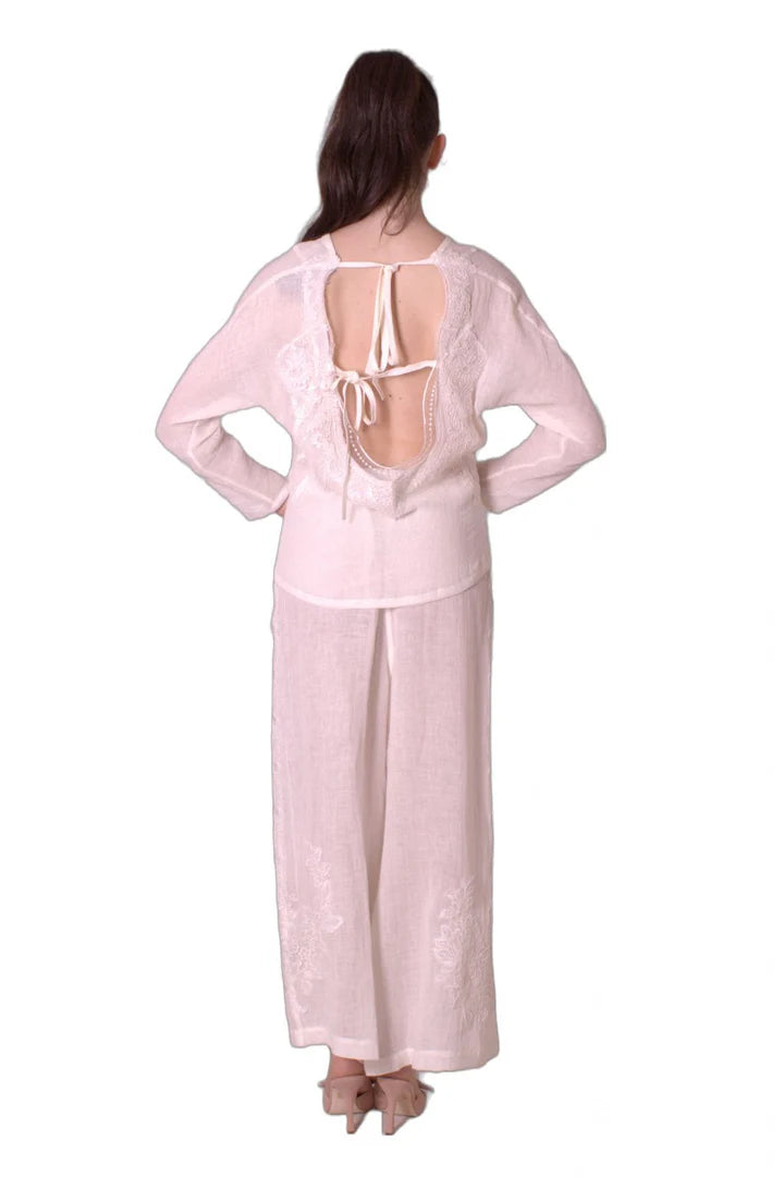 Blusa Di Lino Con Apertura E Ricamo Sul Retro MAURIZIO