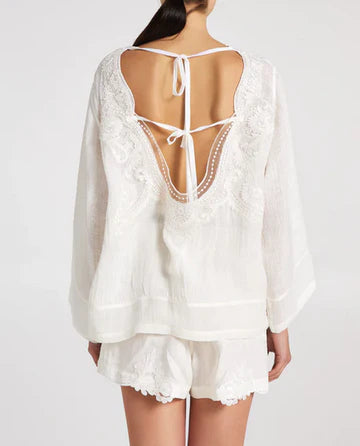 Blusa Di Lino Con Apertura E Ricamo Sul Retro MAURIZIO