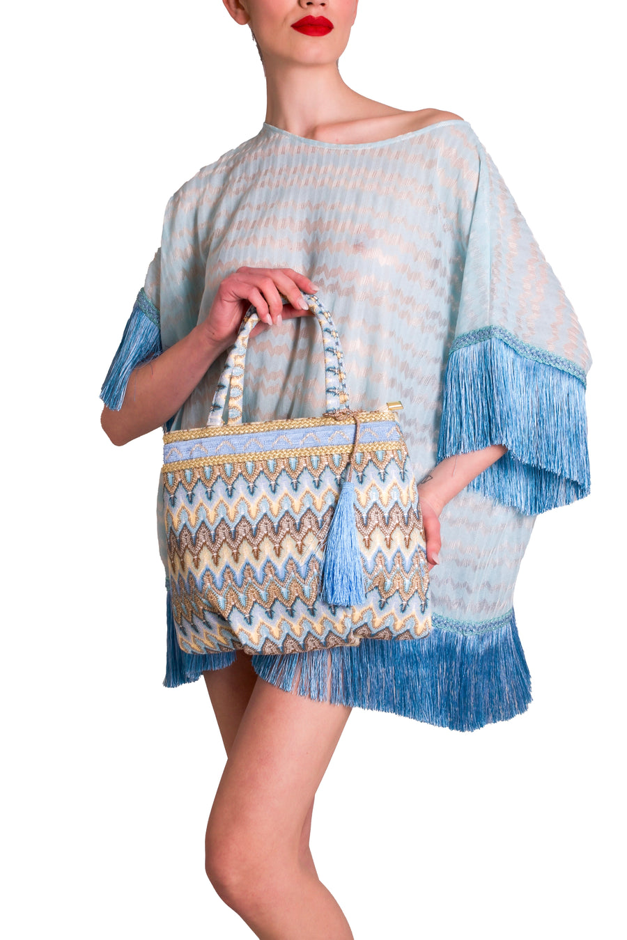 Borsa con doppio manico in tessuto laminato PHO