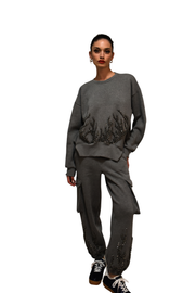 Felpa asimmetrica con ricamo cristalli ODI ET AMO