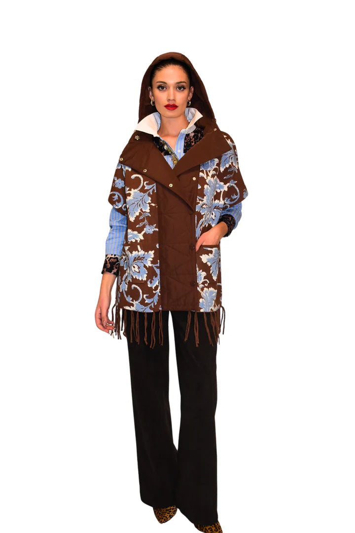 Cardigan con cappuccio in maglia jacquard e inserti di nylon Z.O.E.