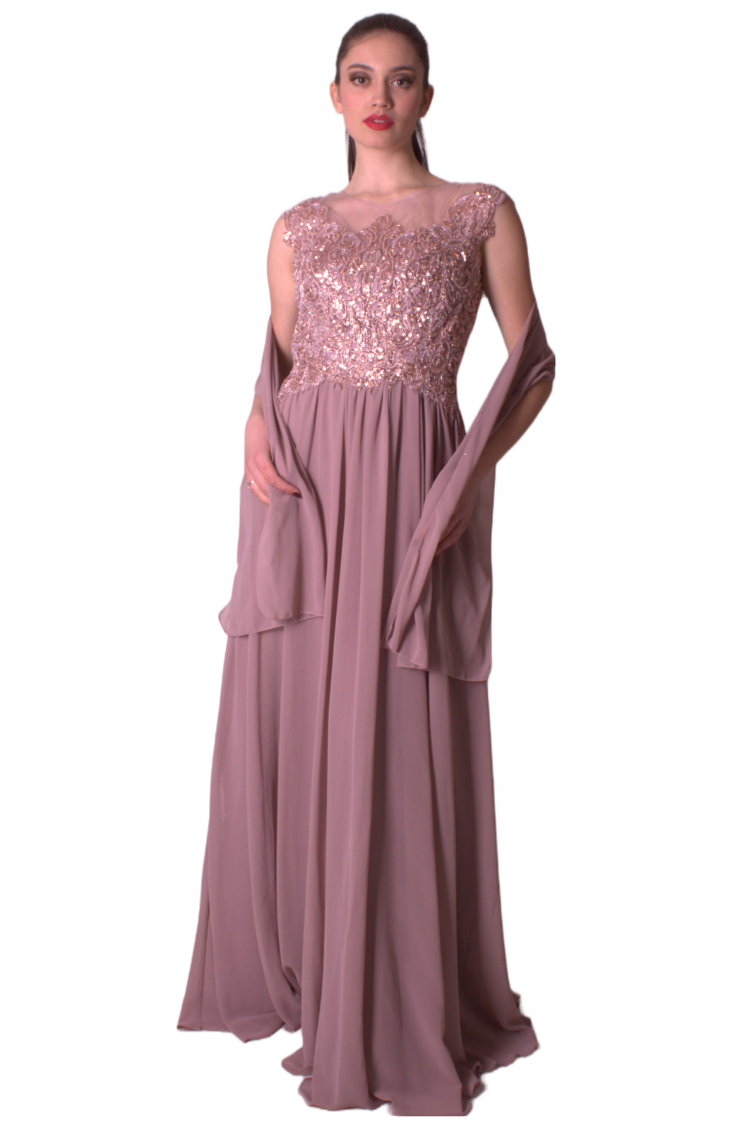 Abito lungo con corpino in tulle ricamato ENVIER'