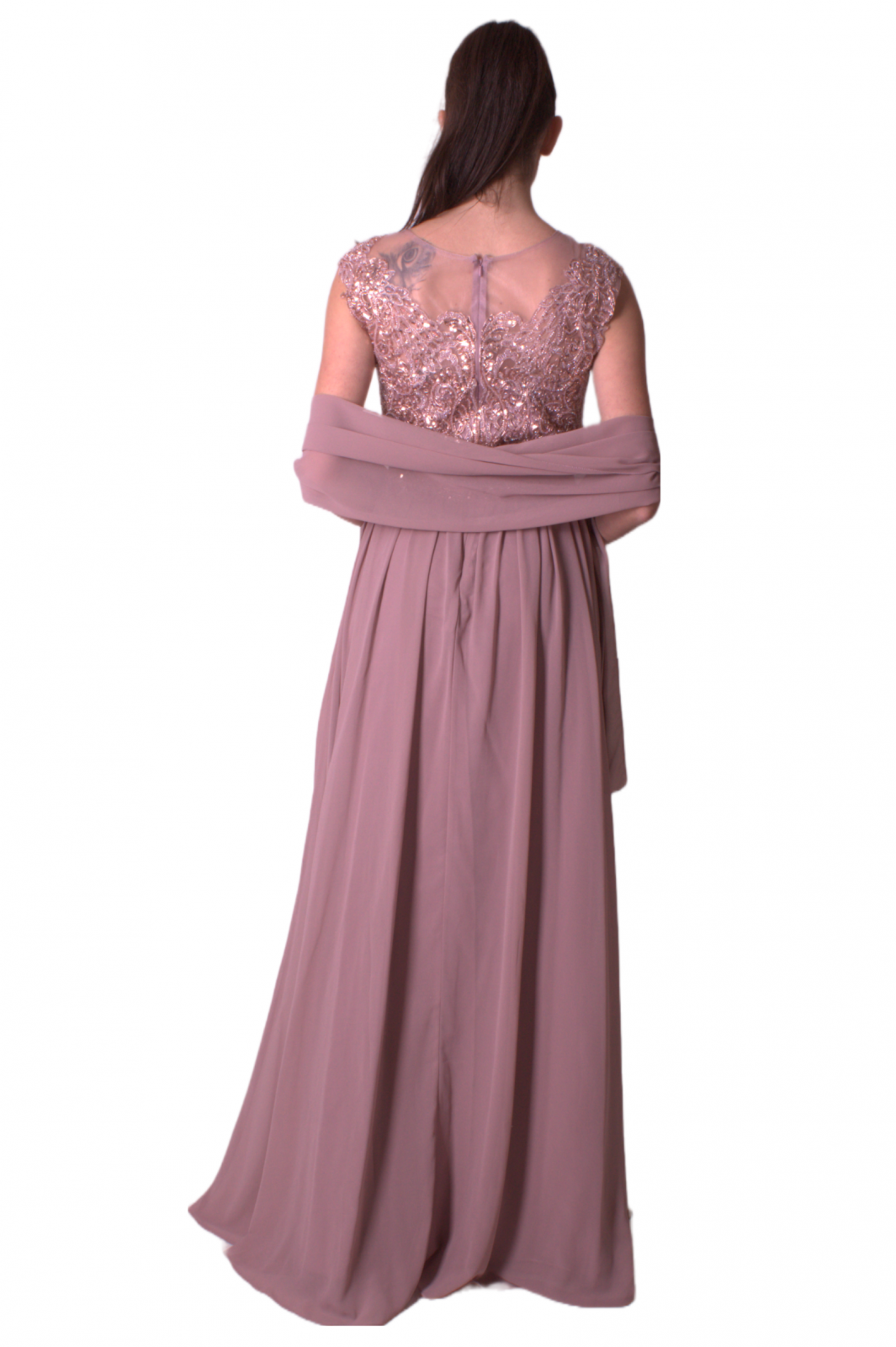 Abito lungo con corpino in tulle ricamato ENVIER'