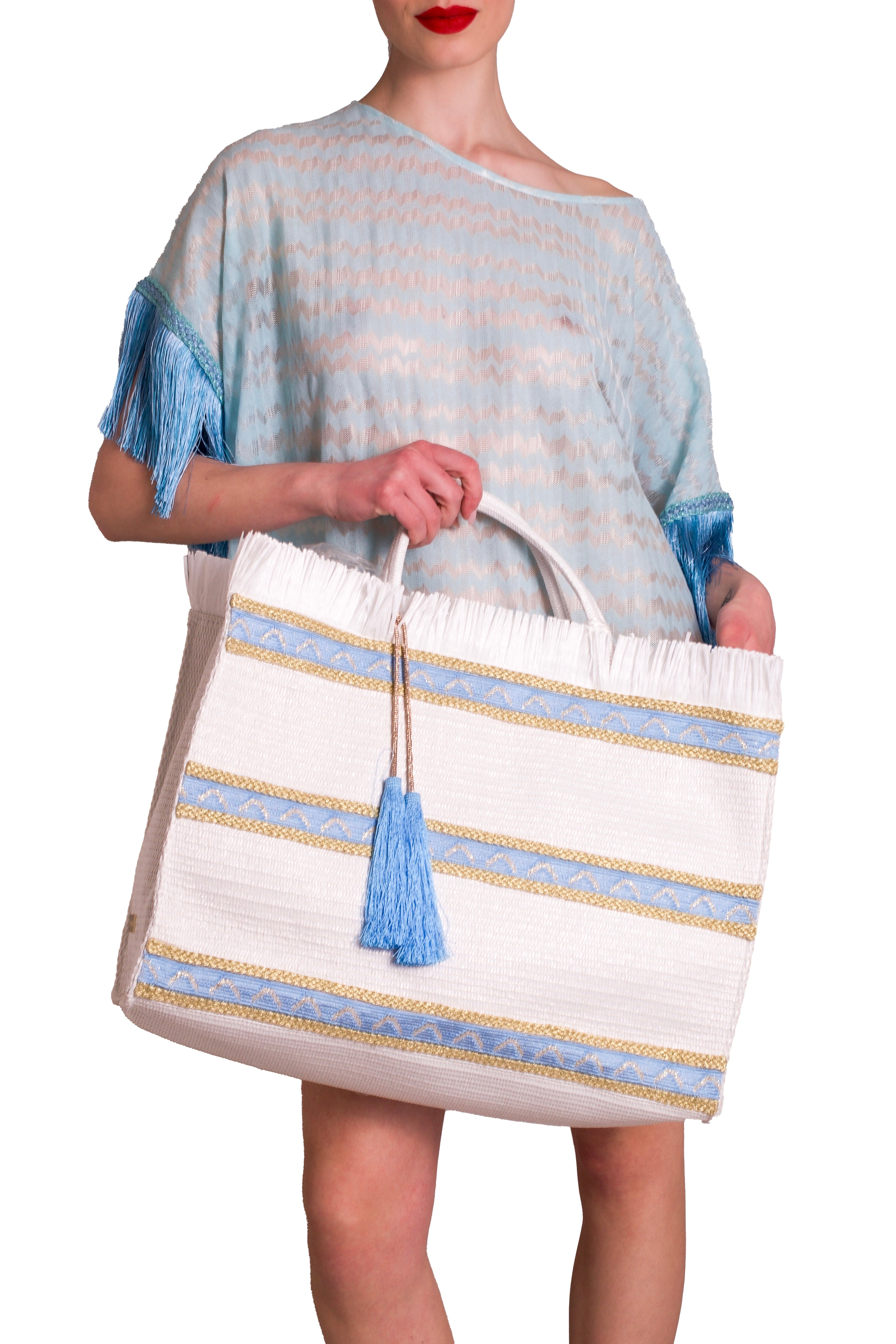 Borsa grande in rafia con passamanerie PHO