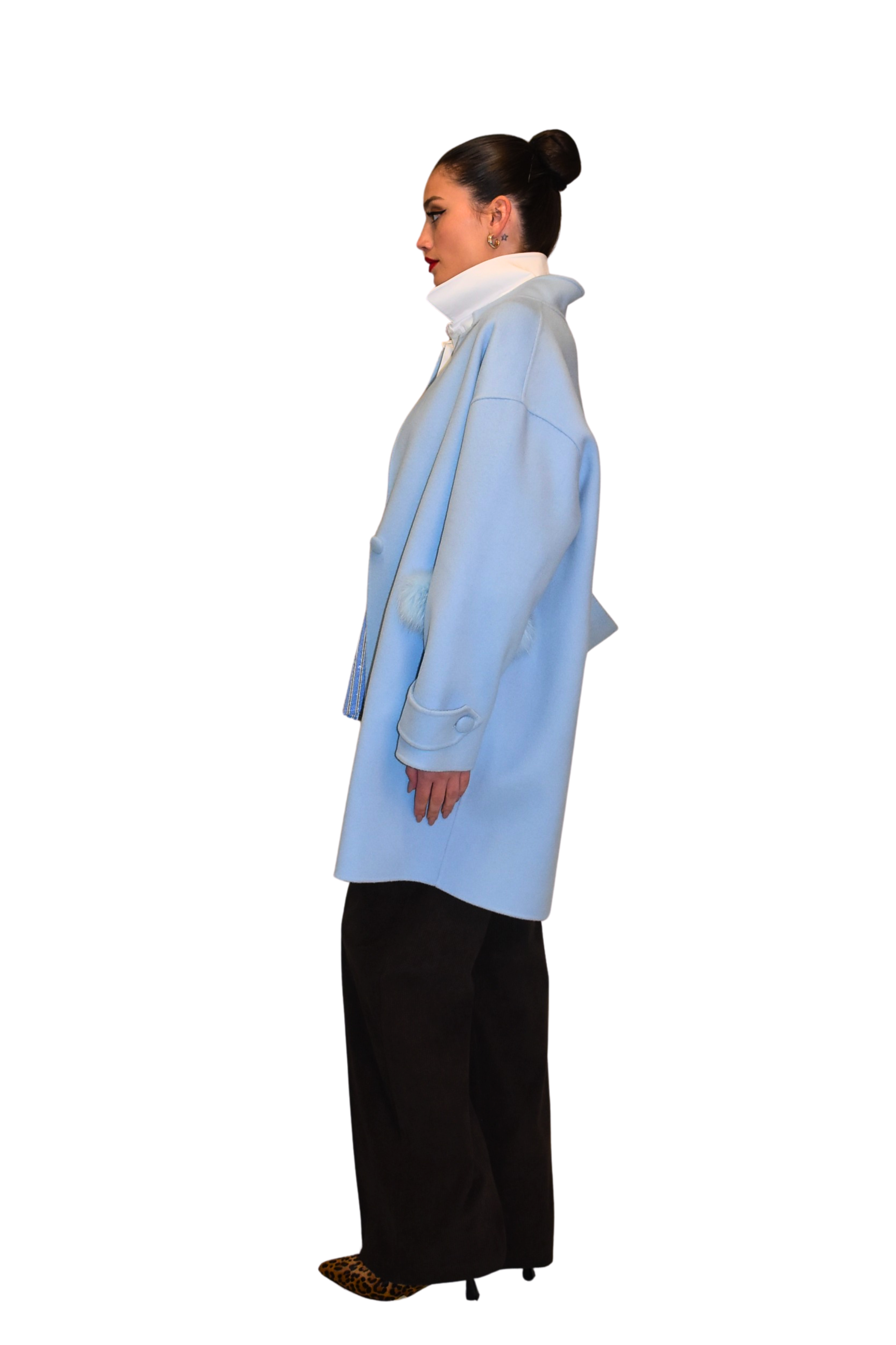 Cappotto in panno di lana double dettaglio pelliccia ALESSANDRO LEGORA