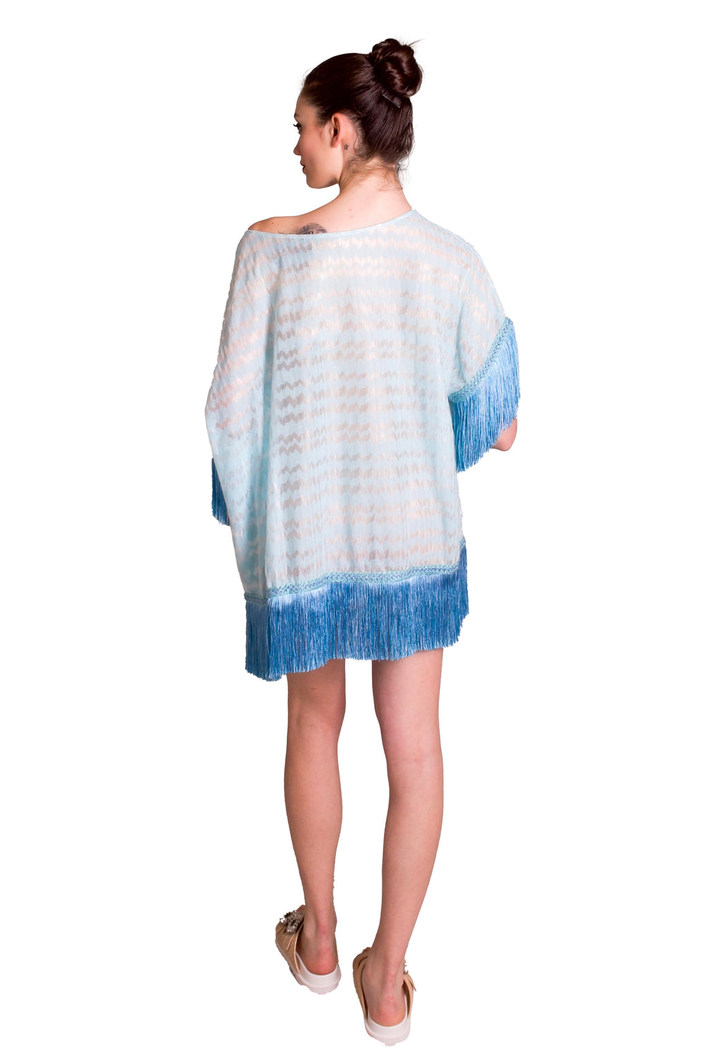 Caftano corto in filo con frange PHO