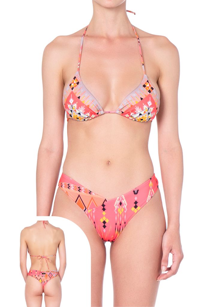 Costume bikini triangolo in lycra fantasia con coppe imbottite F**K