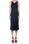 Abito Midi In Satin nero Con Collo Ad Anello NORMA KAMALI