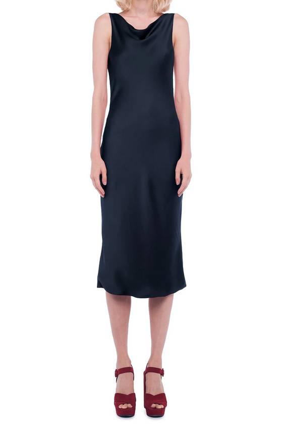 Abito Midi In Satin nero Con Collo Ad Anello NORMA KAMALI