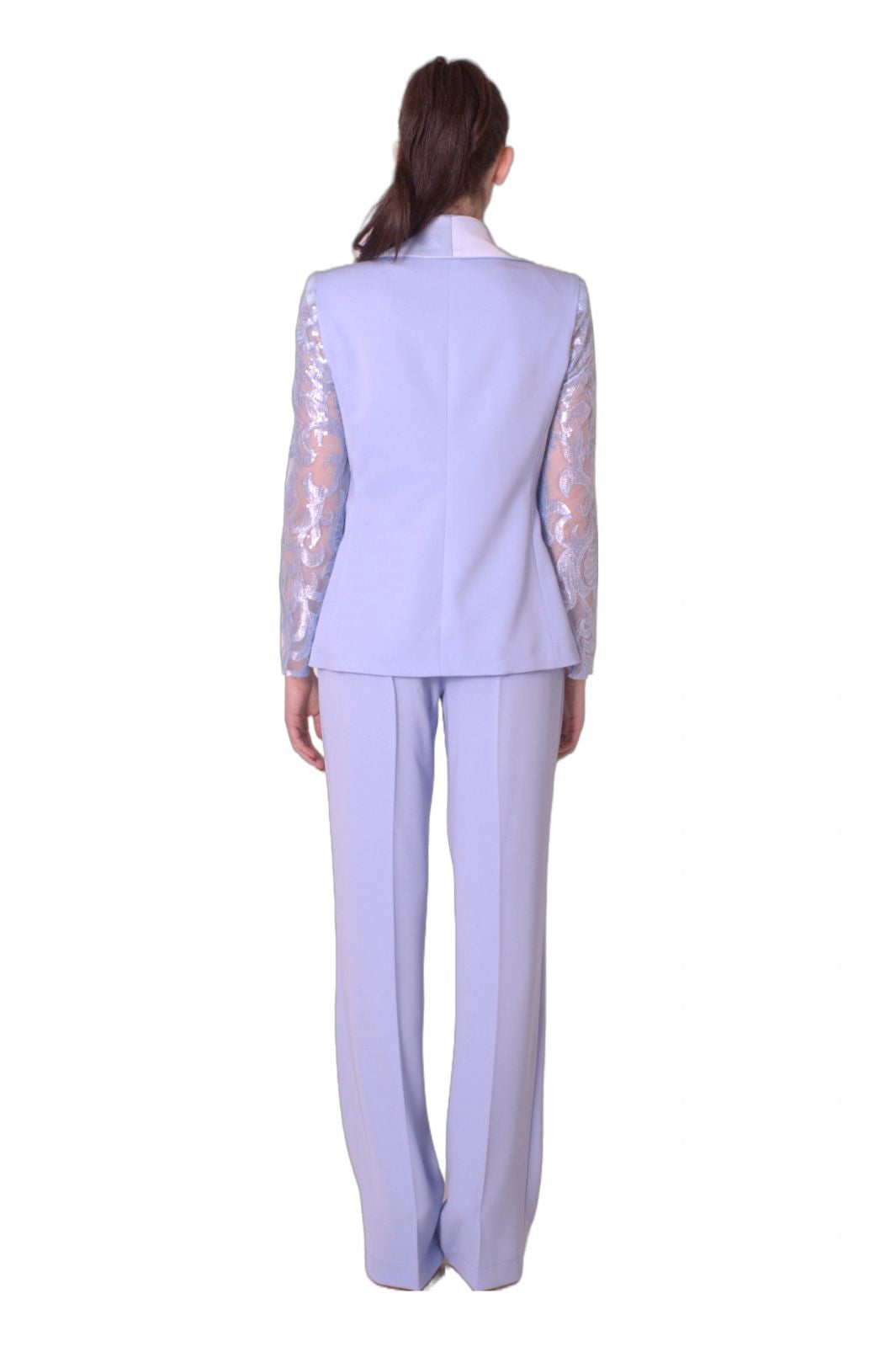 Tailleur pantalone con maniche di pizzo ricamate MARIA VITTORIA VINCI