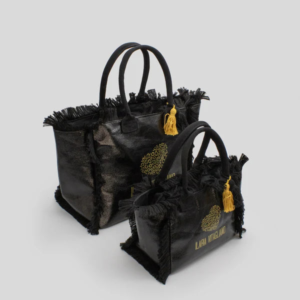 Borsa mare grande in tessuto spalmato con logo ILARIA VITAGLIANO