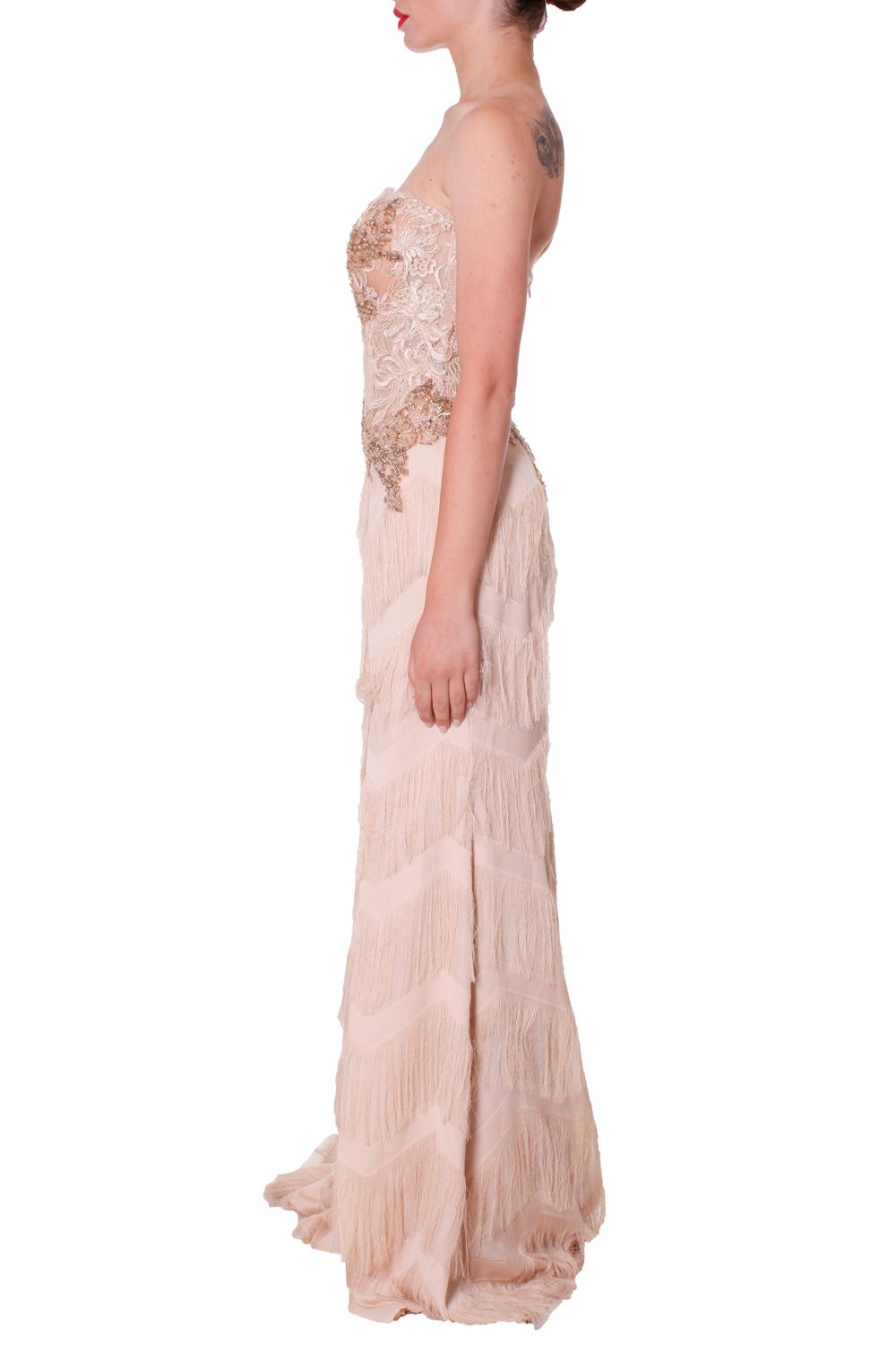 Abito bustier lungo con frange XCLSV