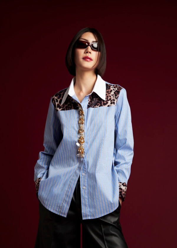 Camicia Di cotone a righe dettaglio cristalli Z.O.E.