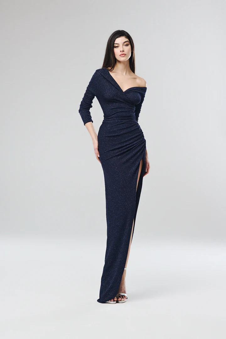 Abito lungo drappeggiato in tessuto metallizzato ATELIER LEGORA