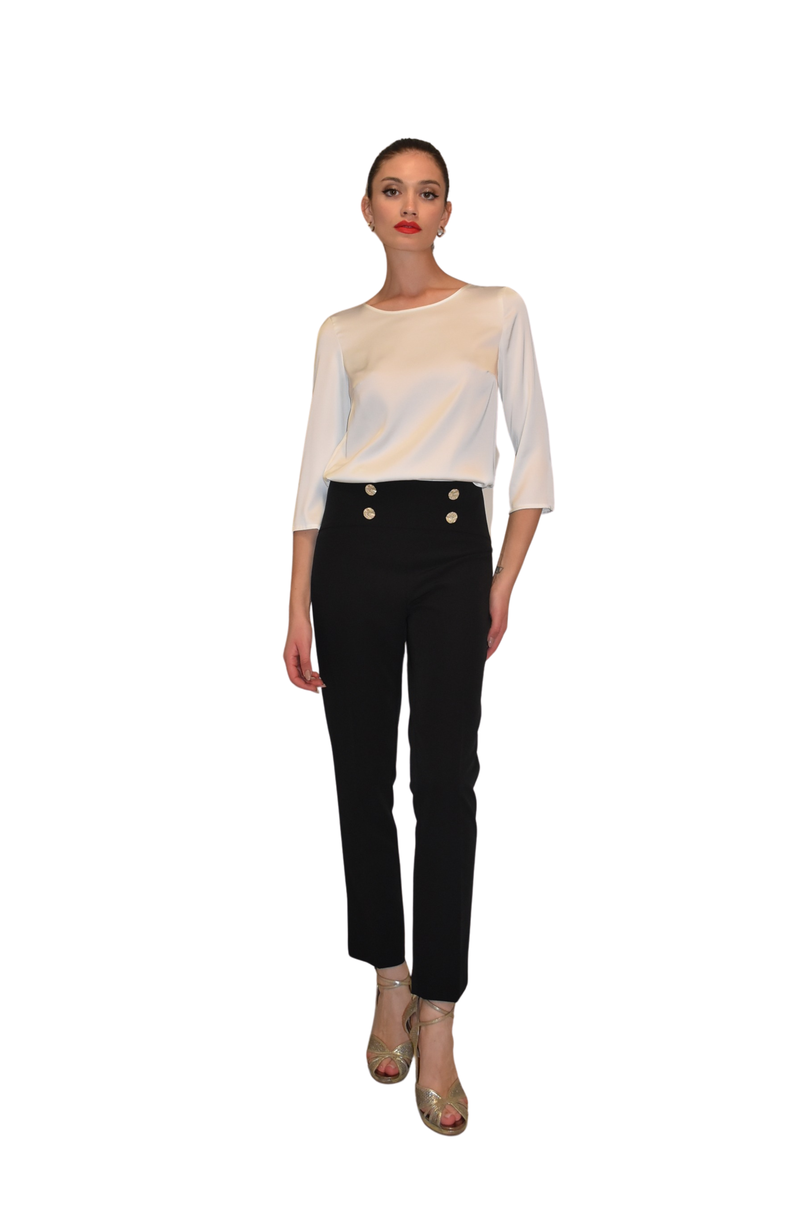 Pantaloni a vita alta con bottoni dorati CLO'