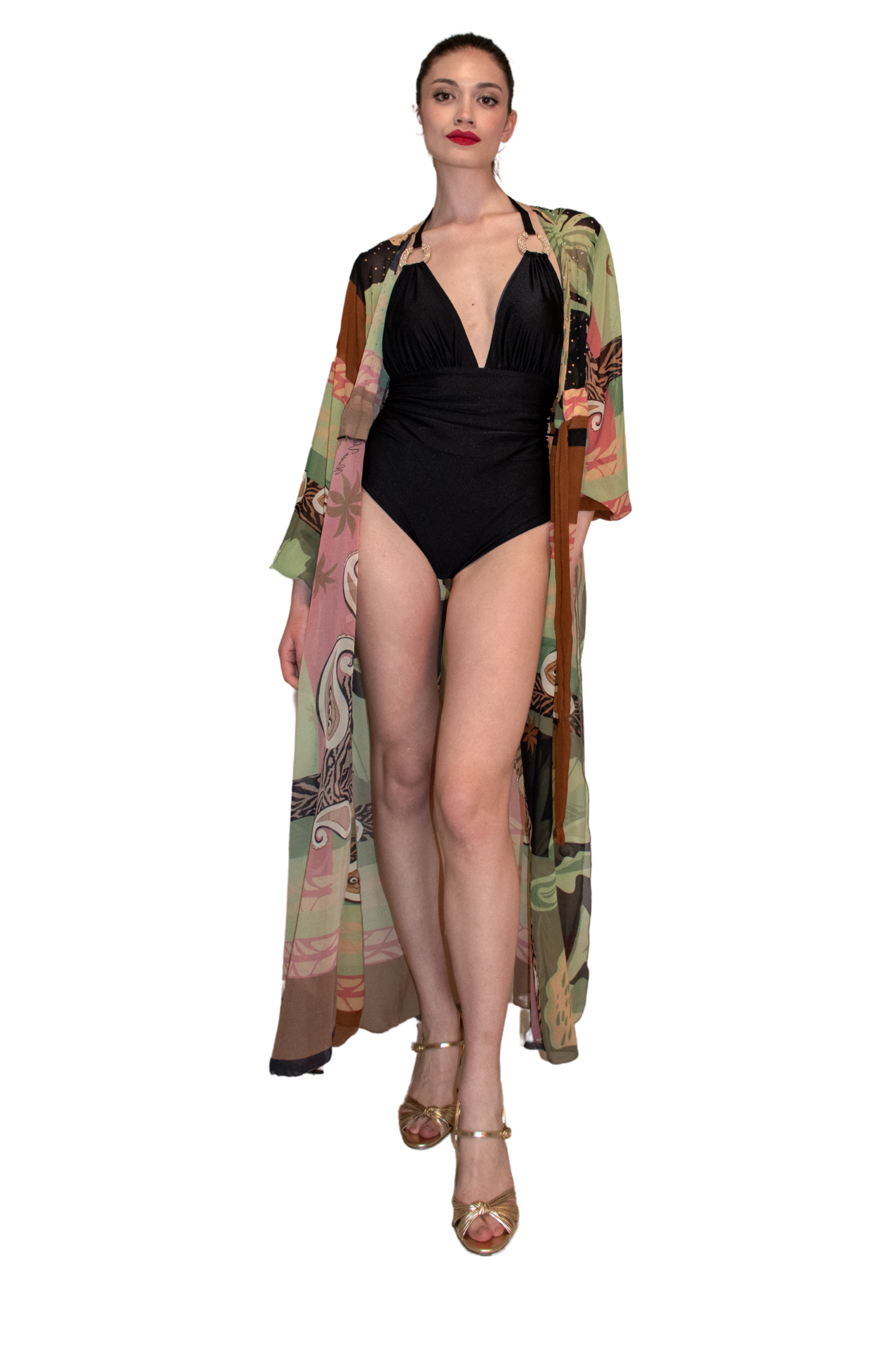 Kimono lungo in georgette stampata ILARIA VITAGLIANO