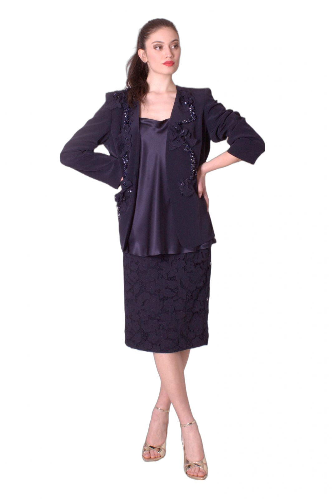 Giacca in cady impreziosita da ricami e applicazioni di pizzo NICOLA D'ERRICO