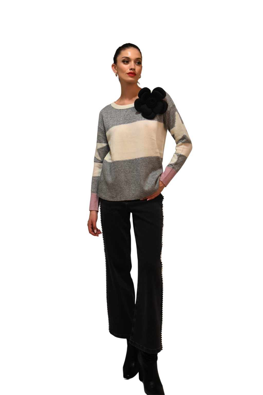 Maglia a righe misto lana dettaglio fiore Z.O.E.
