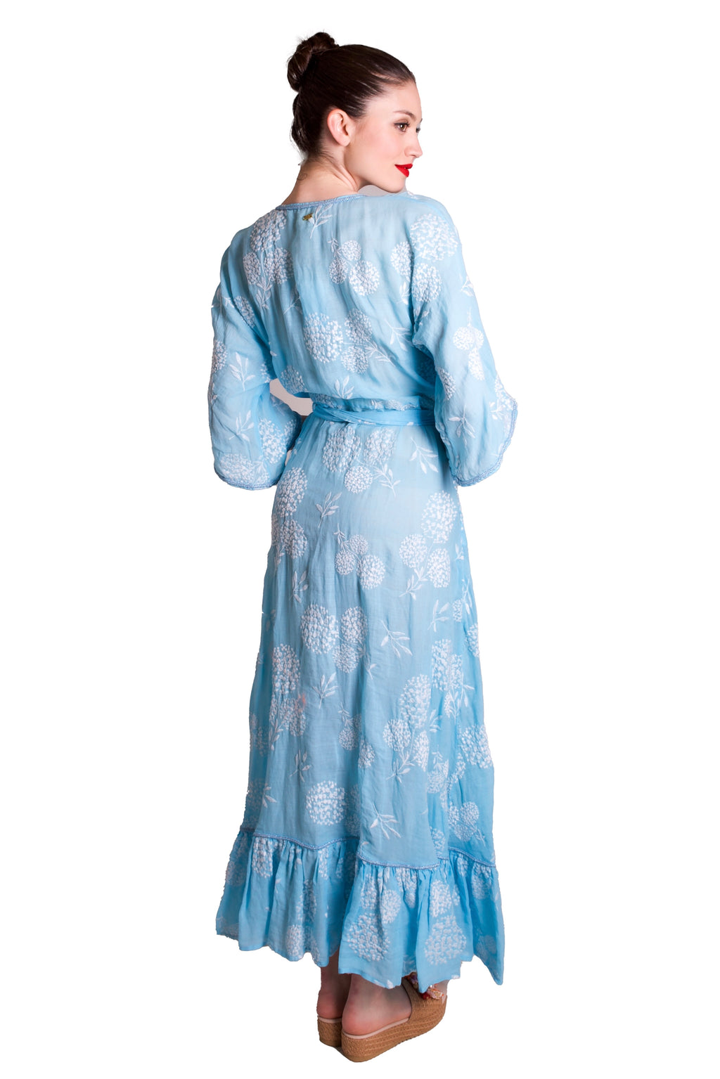 Caftano lungo incrociato in tessuto ricamato PHO