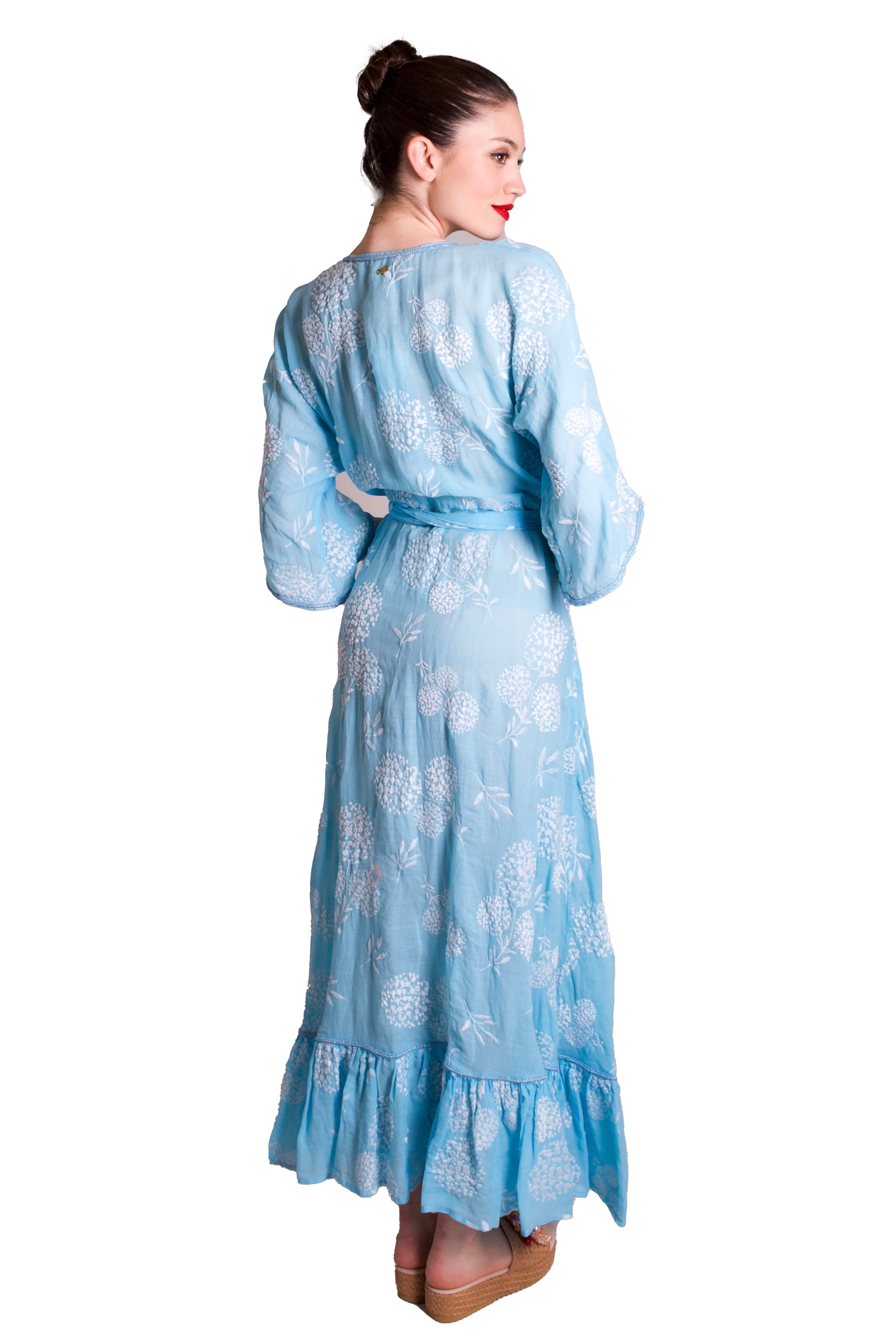 Caftano lungo incrociato in tessuto ricamato PHO