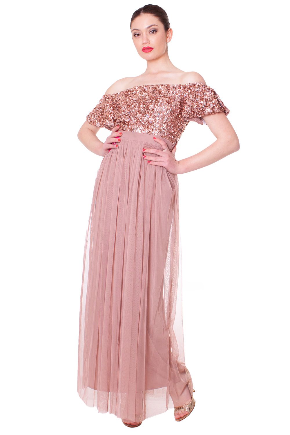 Abito lungo di tulle con corpino paillettes LIPSY