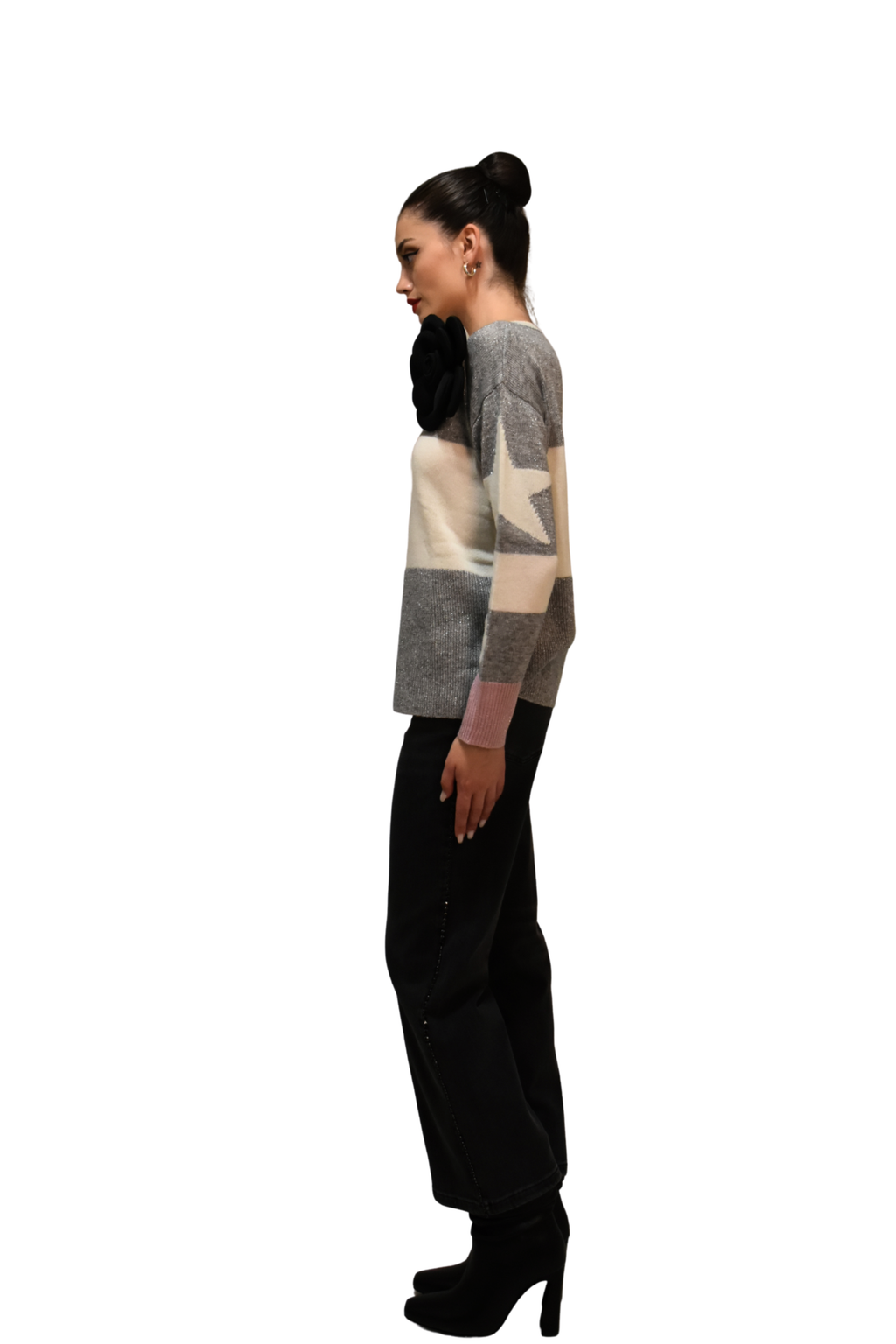 Maglia a righe misto lana dettaglio fiore Z.O.E.