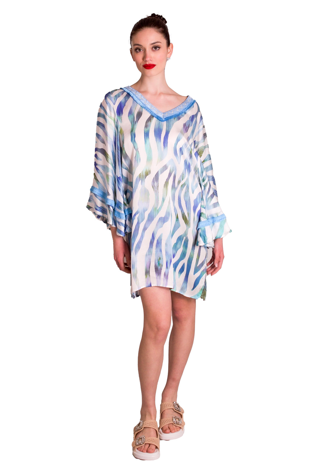 Caftano corto stampato con passamanerie PHO