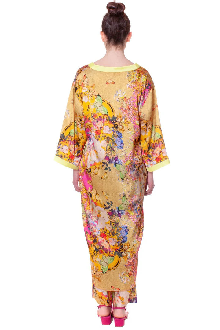 Abito kimono in raso di seta multicolor ANTONELLA BRAVI